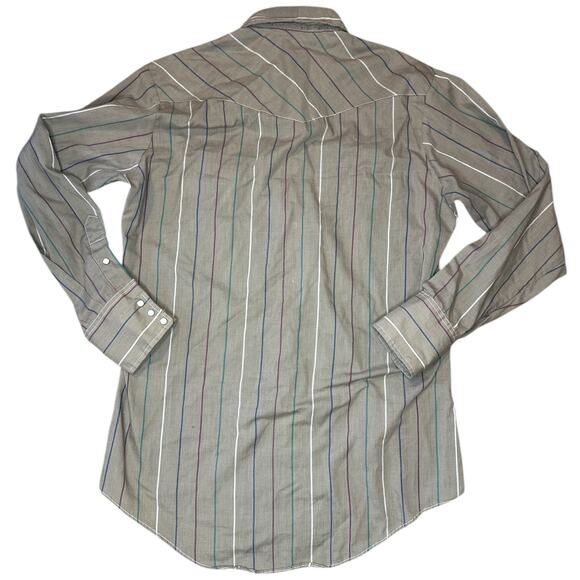 Vtg Holt Western Pearl Snap Mens Medium Brown Striped Button Down Shirt USA Made - Picture 3 of 6